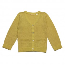 GOLD Cardigan col V fille jaune moutarde avec un aspect doré 