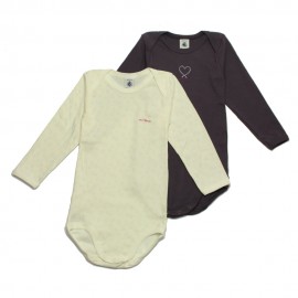 PETIT BATEAU Lot de 2 bodies manches longues bébé fille aubergine