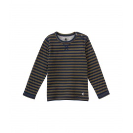 PETIT BATEAU T-shirt reversible long-sleeved boy dark blue and chocolate brown stripes