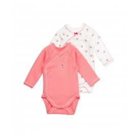 PETIT BATEAU Lot de 2 bodies naissance à manches longues fille rose