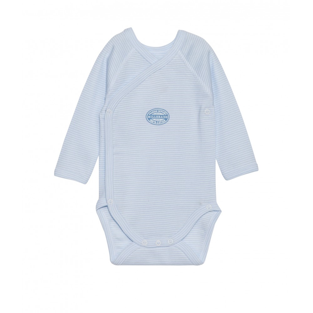 PETIT BATEAU Body de naissance à manches longues bébé garçon milleraies  bleu clair