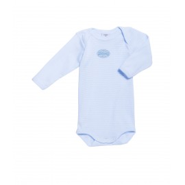 PETIT BATEAU Long-sleeved envelope neck bodysuit baby boy light blue stripes