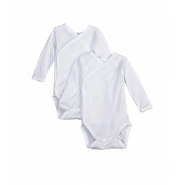 PETIT BATEAU Lot de 2 bodies de naissance à manches longues unisex blanc