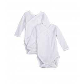 PETIT BATEAU Pack of 2 newborn baby long-sleeved bodysuits unisex white