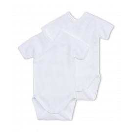 PETIT BATEAU Pack of 2 short-sleeved envelope neck bodysuits baby unisex white