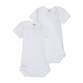 PETIT BATEAU Pack of 2 short-sleeved envelope neck bodysuits unisex baby white