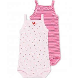 PETIT BATEAU Pack of 2 bodysuits with straps baby girl pink 