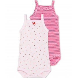 PETIT BATEAU Pack of 2 bodysuits with straps baby girl pink