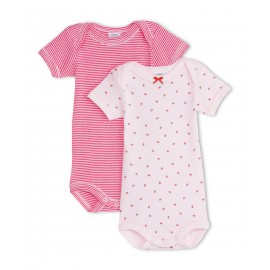 PETIT BATEAU Pack of 2 short-sleeved envelope neck bodysuits baby girl pink