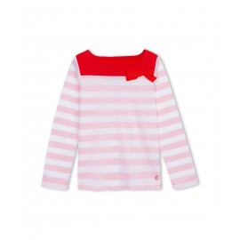 PETIT BATEAU T-shirt à manches longues avec col bateau fille rayé rose et blanc
