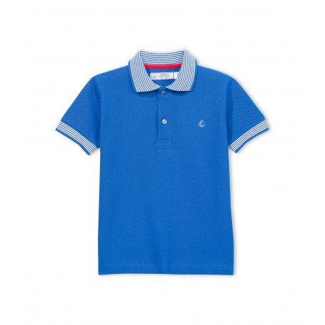 PETIT BATEAU Polo shirt short-sleeved & striped collar boy cobalt blue