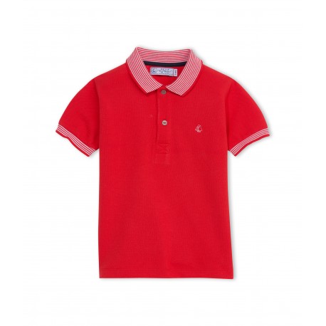 PETIT BATEAU Polo shirt short-sleeved & striped collar boy signal red