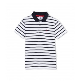 PETIT BATEAU Polo à manches courtes garçon blanc et bleu foncé marinière