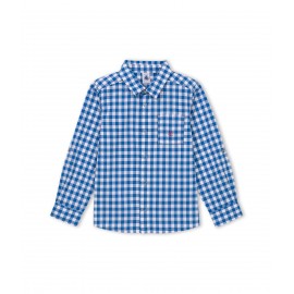 PETIT BATEAU Chemise à manches longues garçon carreaux vichy bleu cobalt et blanc