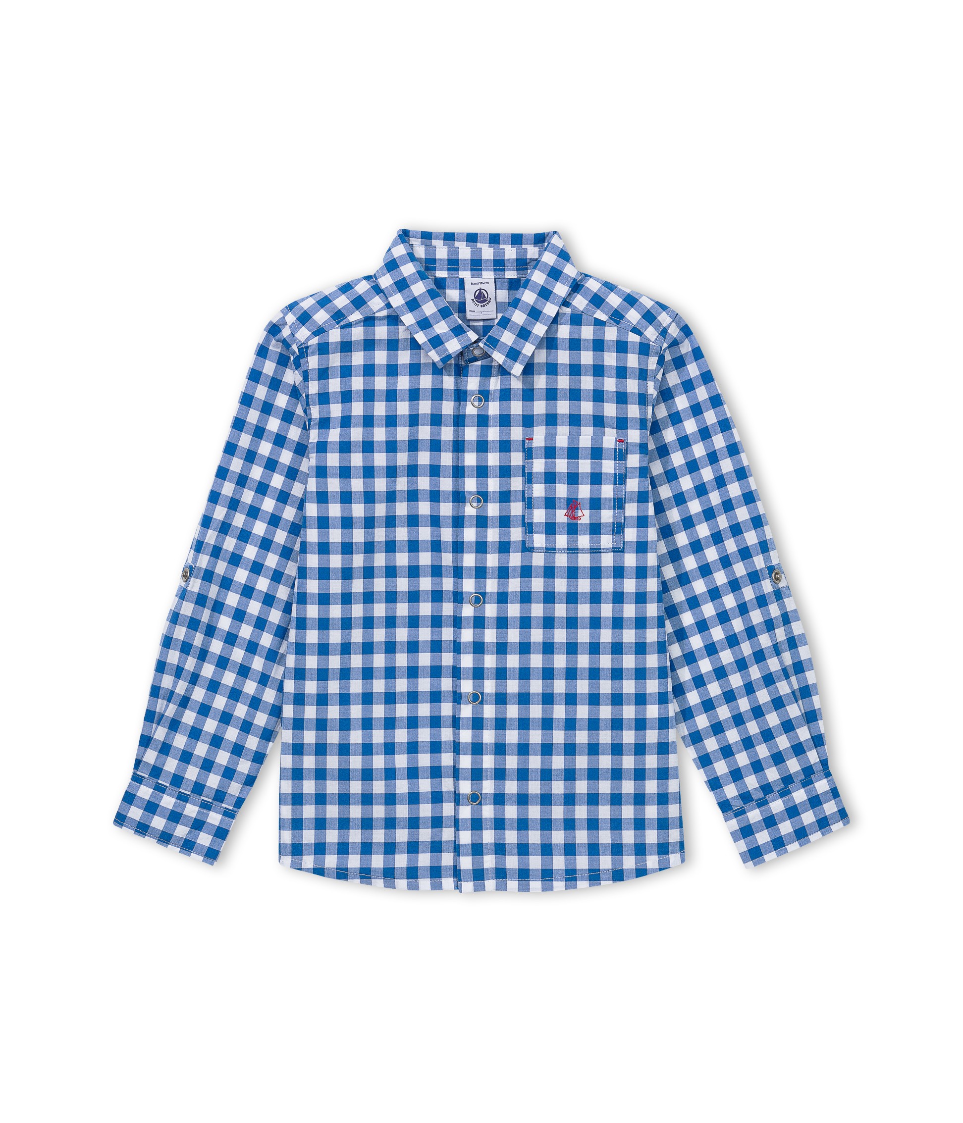 PETIT BATEAU Chemise manches longues garcon vichy blue cobalt et blanc