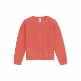 PETIT BATEAU Cardigan col rond fille rouge corail