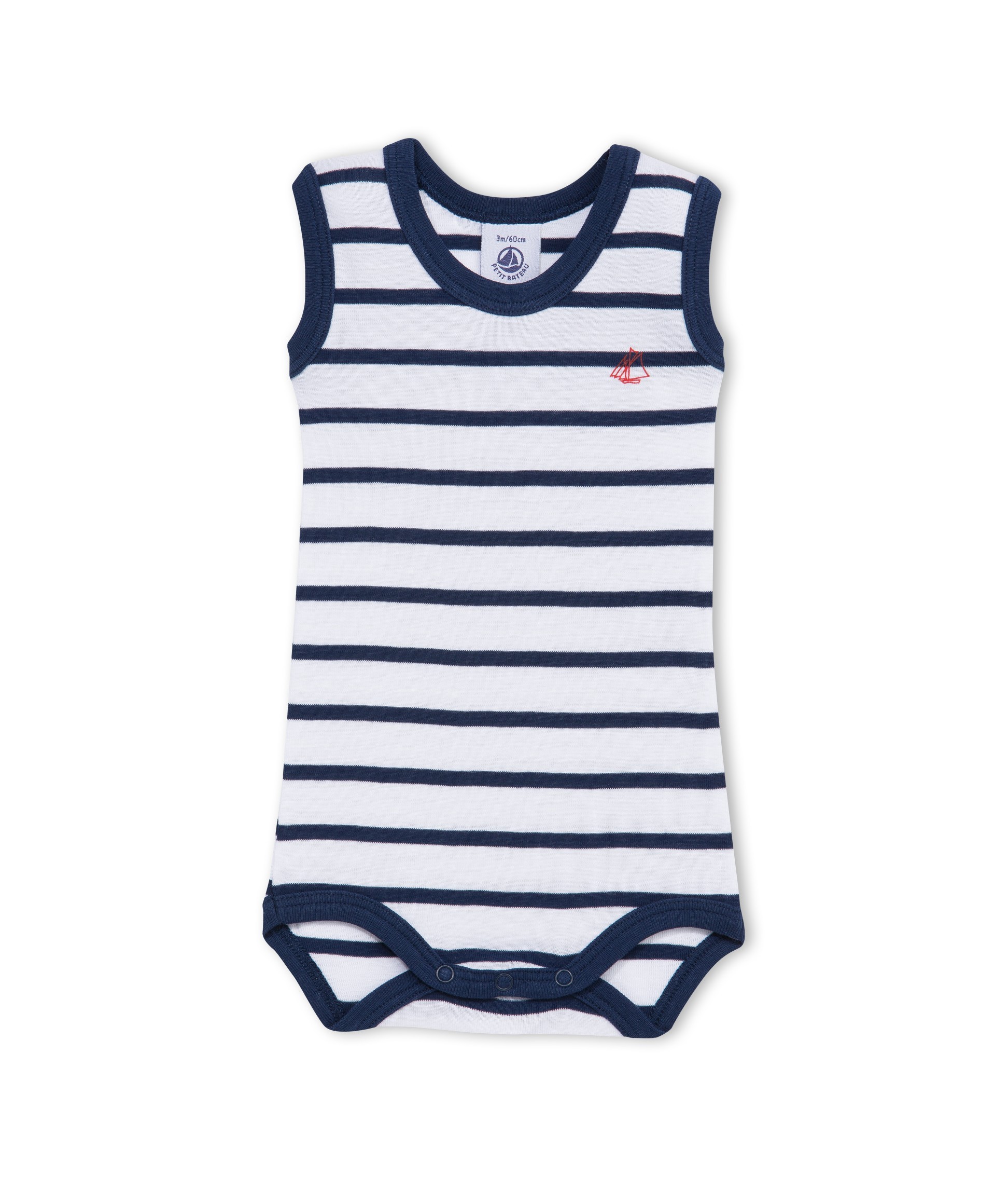 PETIT BATEAU body sans manches bébé garçon blanc & bleu rayé marinière