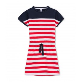 PETIT BATEAU Dress girl dark blue with red and white sailor stripes