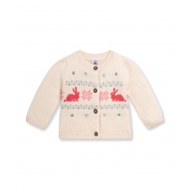 PETIT BATEAU Cardigan col rond laine et coton fille blanc cassé