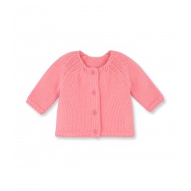 PETIT BATEAU Cardigan col rond laine fille rose corail