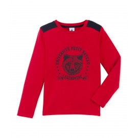 PETIT BATEAU T-shirt à manches longues garçon rouge avec imprimé bleu foncé