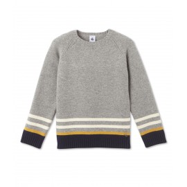 PETIT BATEAU Pullover col rond en tricot de laine jacquard garçon gris clair