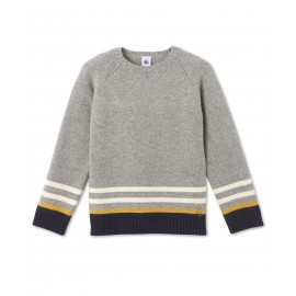 PETIT BATEAU Pullover col rond en tricot de laine jacquard garçon gris clair